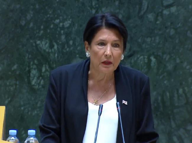 "თურმე გეწყინათ, როცა "პატარა კაცებად“ მოგიხსენიეთ, დაელოდეთ და ნახავთ, რა ტერმინებით შეგამკობენ თქვენივე შვილები და მომავალი თაობა - დღეს ჩემი ბედი კი არა, თქვენი ბედი წყდება!" - პრეზიდენტი