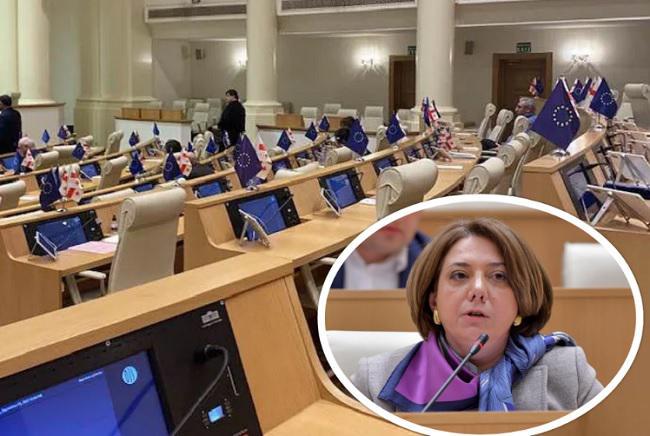 "ამ გოიმმა რუსებმა პარლამენტის დარბაზში მხოლოდ უმრავლესობის ადგილებზე დაგვახვედრეს ევროკავშირის დროშები... " - რას წერს სალომე სამადაშვილი