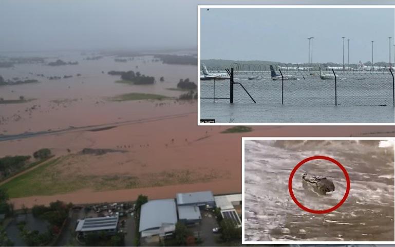 აეროპორტის ტერიტორიაზე წყალში ჩაძირული თვითმფრინავები, ქალაქის შუაგულში კი ნიანგი -  წყალდიდობა ავსტრალიის ჩრდილო-დასავლეთით, რომლის მსგავსიც არ ახსოვთ