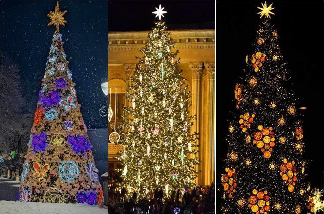 საახალწლო ნაძვის ხეები საქართველოს ქალაქებიდან (ფოტოები)