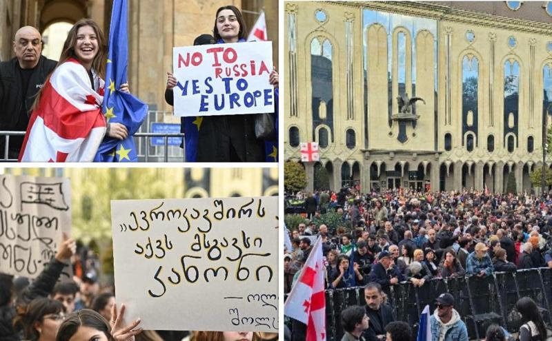 საქართველოსა და ევროკავშირის ჰიმნი  - პარლამენტთან აქცია “კი ევროპას! არა რუსულ კანონს!“ დაიწყო (ფოტოები)