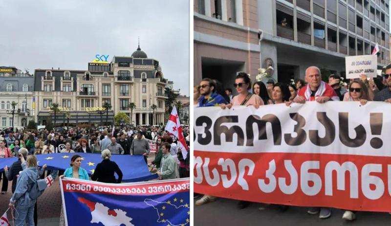 “კი ევროპას,  არა რუსულ კანონს“ - ბათუმსა და ქუთაისში საპროტესტო აქციები მიმდინარეობს