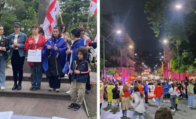 "კი ევროპას, არა რუსულ კანონს“ - ამ ლოზუნგით საქართველოს რამდენიმე ქალაქში აქცია-მსვლელობა მიმდინარეობს