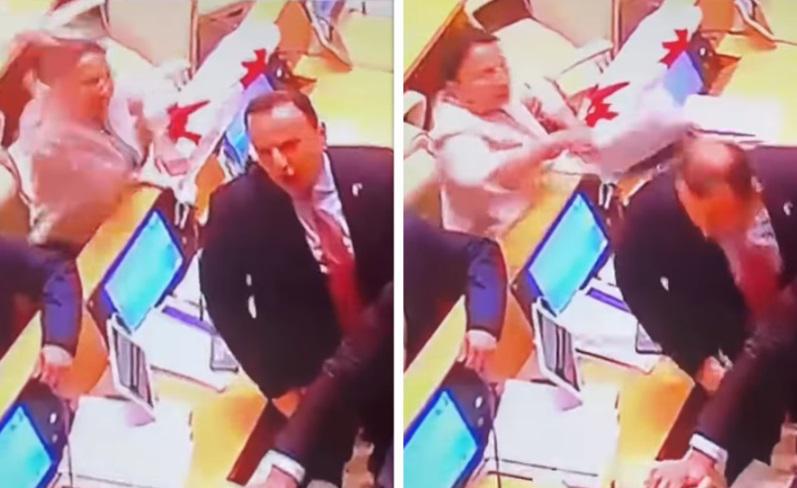 პარლამენტში რიმა ბერაძემ პაატა მანჯგალაძეს ფურცლების შეკვრა ჩაარტყა (ვიდეო)