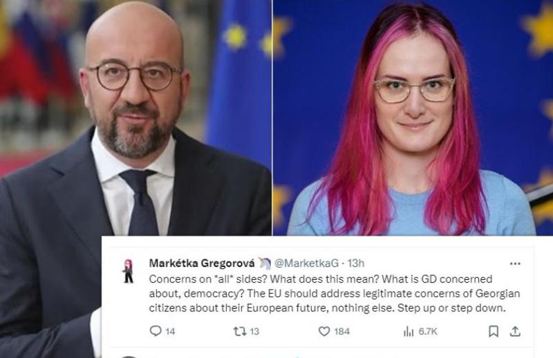 შარლ მიშელის პოსტი X-ზე, რომელსაც ქართველებთან ერთად, მარკეტა გრიგოროვაც აკრიტიკებს -  "ძვირფასო შარლ, აქ მხოლოდ ერთი საზრუნავია: რუსული კანონი..."