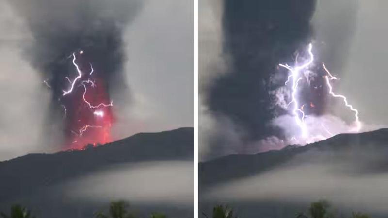 უჩვეულო და შთამბეჭდავი სანახაობა  - ინდონეზიაში ვულკანის ამოფრქვევას იასამნისფერი ელვა და ნაცრისფერი ღრუბლები მოჰყვა: საჭირო გახდა მოსახლეობის ევაკუაცია