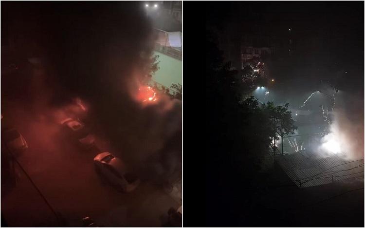 ფოიერვერკები პანიკისა და ხანძრის ფონზე - ვარკეთილში, ავტოფარეხი დაიწვა, სადაც პიროტექნიკა იყო შენახული (ვიდეო)