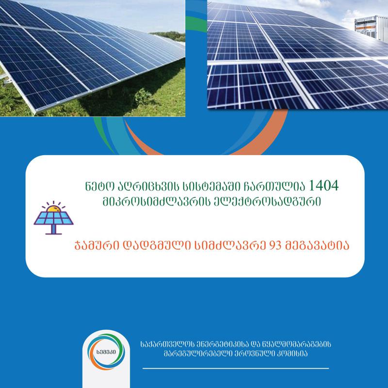 ნეტო-აღრიცხვის სისტემაში ჩართული მიკროსიმძლავრის ელექტროსადგურების რაოდენობა გაიზარდა