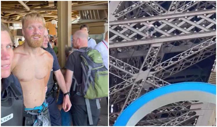ინციდენტი პარიზის ოლიმპიადის დახურვამდე - დააკავეს ნახევრად შიშველი მამაკაცი, რომელიც ეიფელის კოშკზე აცოცდა