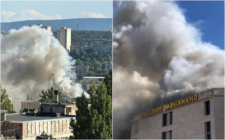 ძლიერი დაკვამლიანება და ხანძარი გლდანში - არსებული ინფორმაციით იწვის ერთ-ერთი სავაჭრო ცენტრი