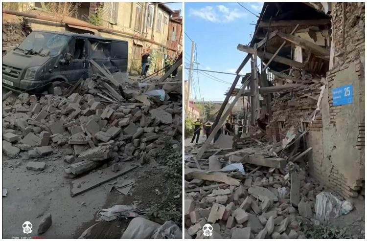 ავლაბარში სახლის კედელი ჩამოიშალა, დაზიანდა ავტომანქანა - რა კადრები ვრცელდება ადგილიდან