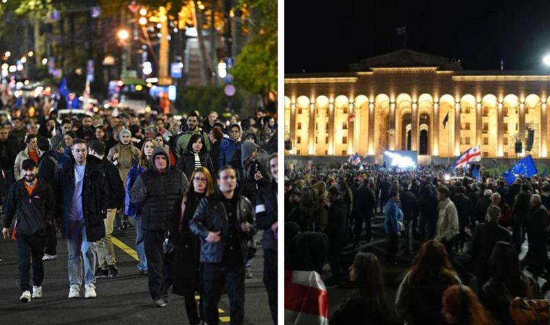 ფოტო და ვიდეო კადრები რუსთაველის გამზირიდან, სადაც საპროტესტო აქცია მიმდინარეობს