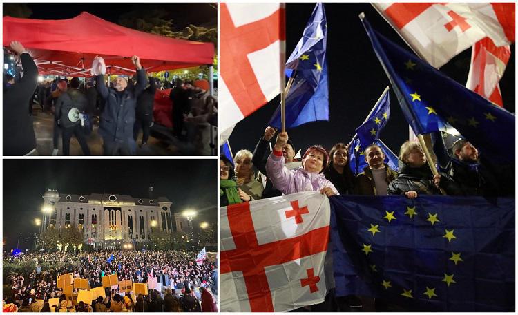 ქალაქში პირველი კარავი გაიშალა - 24 საათიანი გამაფრთხილებელი პროტესტი და გადაკეტილი მაგისტრალი: რას გეგმავს ოპოზიცია? (ფოტო/ვიდეო)