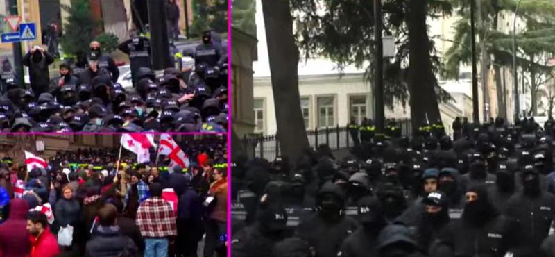 სამართალდამცავებით გადაჭედილი ჭიჭინაძის ქუჩა - რა ხდება პარლამენტის შესასვლელთან (კადრები)