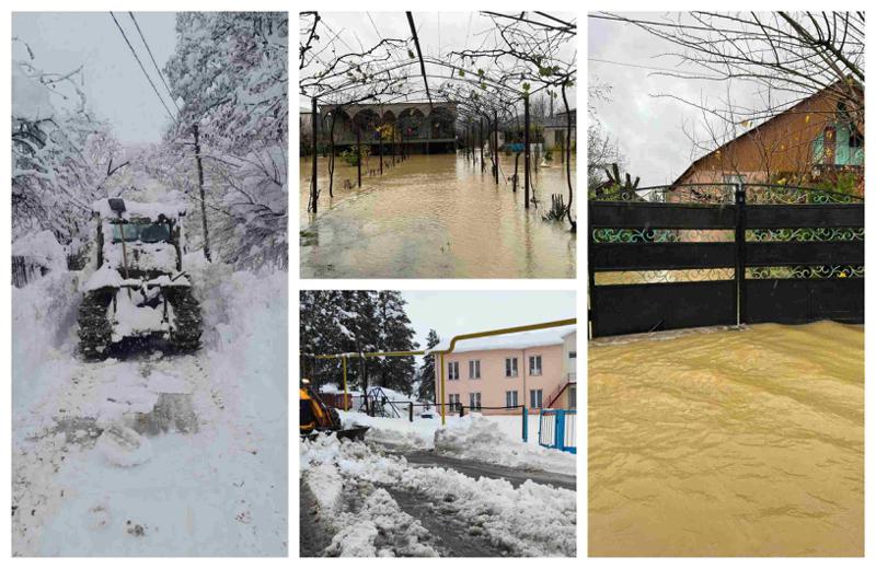 თოვლისგან ჩახერგილი გზები, წვიმისგან დატბორილი სახლები და მეწყერი... - რა ხდება იმერეთში, სადაც სტიქიას ებრძვიან (ფოტოები)