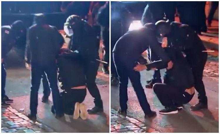 კადრები აქციიდან - მამაკაცს ფეხზე დადგომა უჭირს მას შემდეგ, რაც ძალოვნების ალყაში მოექცა