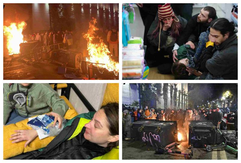 მძიმე ღამის ქრონიკა ფოტოებში: დაშლა წყლის ჭავლით, ნაცემია რამდენიმე პირი... - რა ხდებოდა დედაქალაქის მთავარ გამზირზე (ფოტოები)