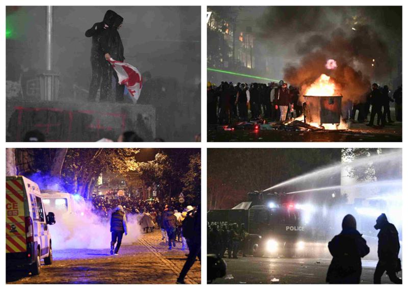 დღევანდელი აქციის ქრონიკა ფოტოებში: დაშლა, წყლის ჭავლი, ბარიკადები - რა ხდებოდა ბოლო რამდენიმე საათში რუსთაველის გამზირზე