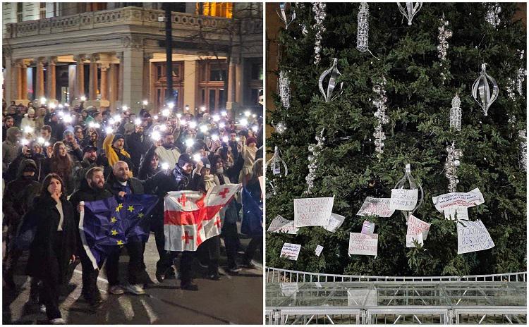 რუსთაველის გამზირზე მიმდინარე საპროტესტო აქციაზე მოქალაქეები იკრიბებიან - მსვლელობების მონაწილეები პარლამენტის წინ მივიდნენ (ფოტო)
