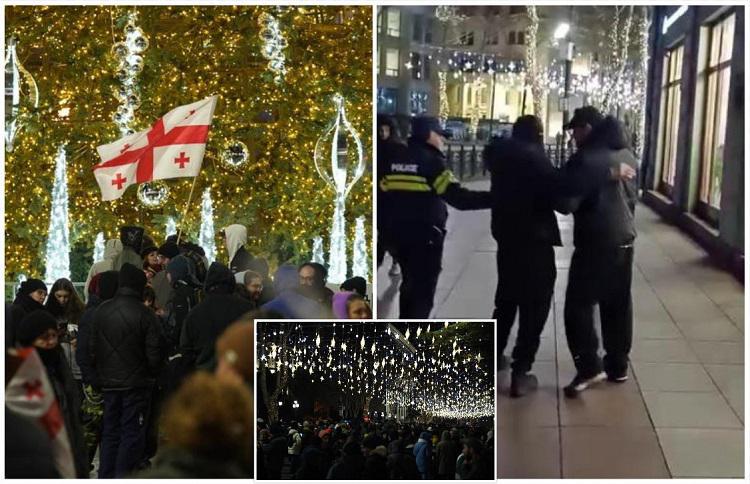 დაპირისპირება, ინციდენტი, გადაკეტილი რუსთაველის გამზირი და პროტესტი ილუმინაციების ფონზე - რა ხდება პარლამენტთან (ფოტო/ვიდეო)