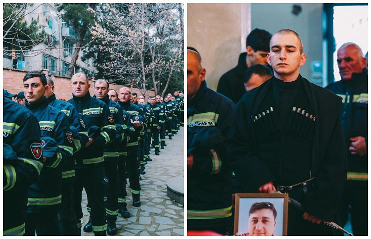 სამსახურებრივი მოვალეობის შესრულების დროს გარდაცვლილი მეხანძრე-მაშველი საპატიო ყარაულის თანხლებით დაკრძალეს