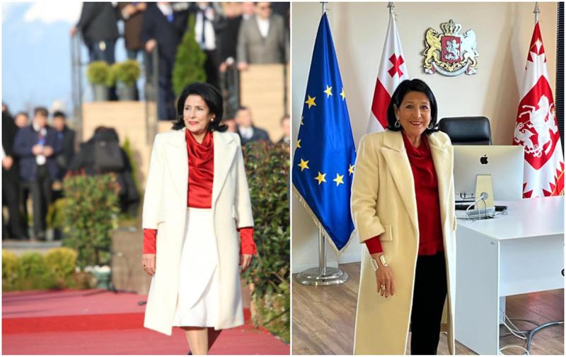 სალომე ზურაბიშვილმა სიმბოლურად დღეს ის სამოსი მოირგო, რომელიც 2018  წელს ინაუგურაციაზე ეცვა (ფოტოები)