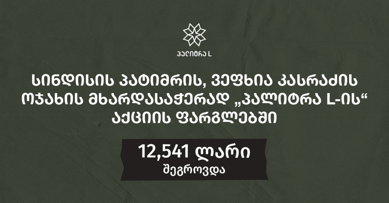 სინდისის პატიმრის,  ვეფხია კასრაძის ოჯახის მხარდასაჭერად "პალიტრა L-ის" აქციის ფარგლებში 12,541 ლარი შეგროვდა - ძალა ერთობაშია!