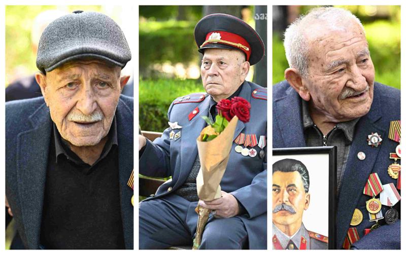 მეორე მსოფლიო ომის ვეტერანები ფაშიზმზე გამარჯვების 80 წლისთავზე - ფოტოები კიკვიძის ბაღიდან