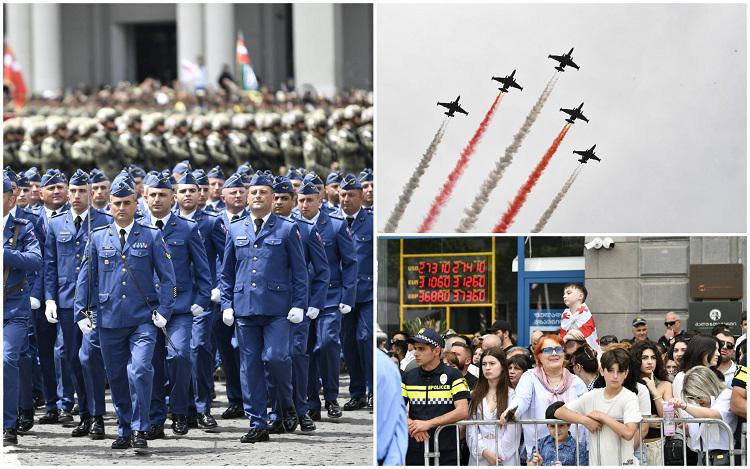 ზღვა ემოციები, სადემონსტრაციო გადაფრენა და საქართველოს შეიარაღებული ძალები მთავარ მოედანზე - ფოტოები საზეიმო ღონისძიებიდან