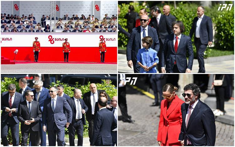 პრემიერი ვაჟთან, კალაძე მეუღლესთან ერთად და ხელისუფლების სხვა წარმომადგენლები თავისუფლების მოედანზე - როგორ გამოიყურება სამთავრობო ლოჟა