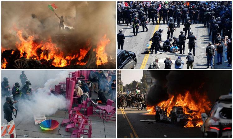 სროლა, აფეთქებები, დამწვარი პოლიციის მანქანები, უკონტროლო ვითარება ლოს-ანჯელესის ქუჩებში - პოლიციასა და მომიტინგეებს შორის შეტაკებები გრძელდება (ფოტო/ვიდეო)