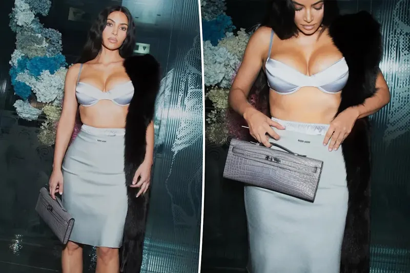 აბრეშუმის ბიუსტჰალტერი, სექსუალური კაბა და ნიანგის ტყავის ჩანთა - კიმ კარდაშიანის ცეცხლოვანი სტილი (ფოტოები)