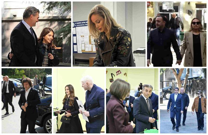 ივანიშვილი ოჯახით, ღარიბაშვილი მეუღლესთან ერთად, ყაველაშვილი შვილებით... - ვინ ვისთან ერთად მივიდა საარჩევნო უბანზე (ფოტოები)