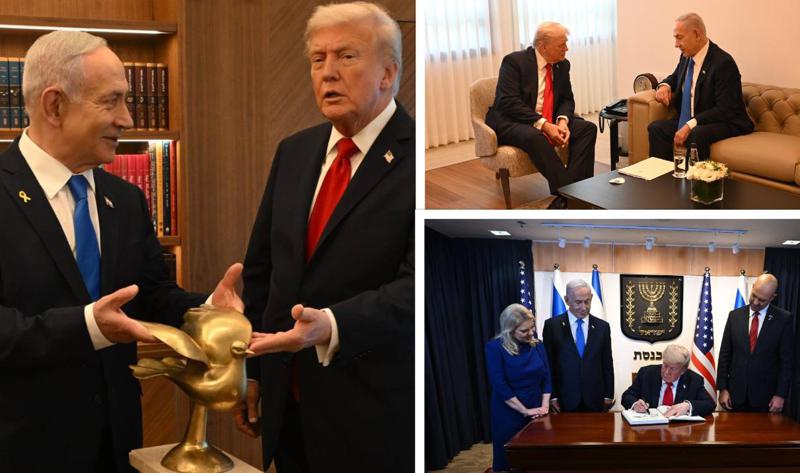 ბენიამინ ნეთანიაჰუმ დონალდ ტრამპს ოქროს მტრედის ქანდაკება აჩუქა