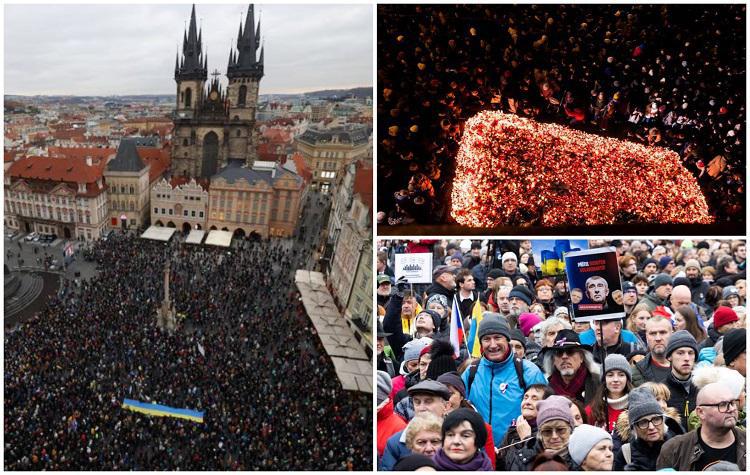 საპროტესტო აქციები ჩეხეთსა და სლოვაკეთში - ქუჩაში გამოსულმა ათასობით მოქალაქემ მთავრობის პოლიტიკა გააკრიტიკა (ფოტო)
