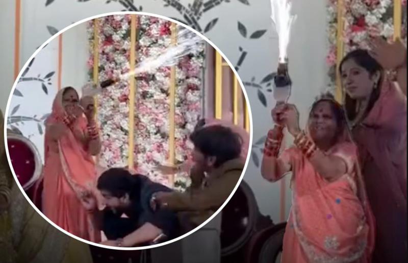 "ცეცხლოვანი ბებია“, რომელიც ქორწილში "შეიარაღებული" მივიდა - ინდური ქორწილი ბრძოლის ველს დაემსგავსა (ვიდეო)