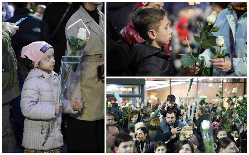 პატრიარქს ნათლულები ემშვიდობებიან - პატარების "ზღვა" ნაკადი, თეთრი ვარდით ხელში: ფოტოები სამებიდან