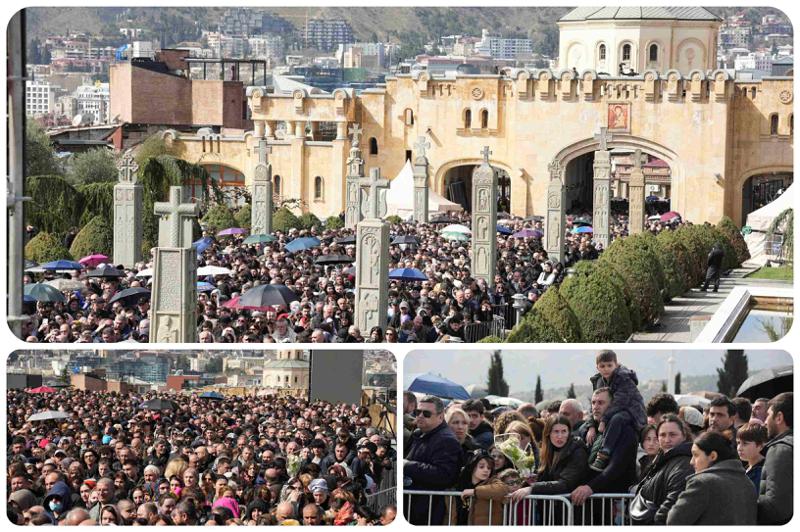 პატრიარქს მთელი საქართველო ემშვიდობება - ფოტოები გადაჭედილი სამების ტაძრიდან