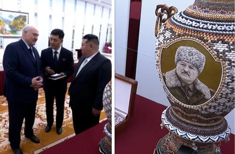 "იმ შემთხვევისთვის, თუ მტრები გამოჩნდებიან" - ლუკაშენკოსა და კიმ ჩენ ინის შეხვედრა ფხენიანში და საჩუქრები: შაშხანა, არაყი, ვაზა ლუკაშენკოს გამოსახულებით (ვიდეო)
