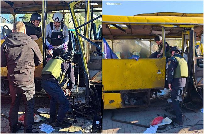 რუსეთმა ნიკოპოლში, სამგზავრო ავტობუსს დაარტყა - დაიღუპა 3 ადამიანი და 12 დაშავდა