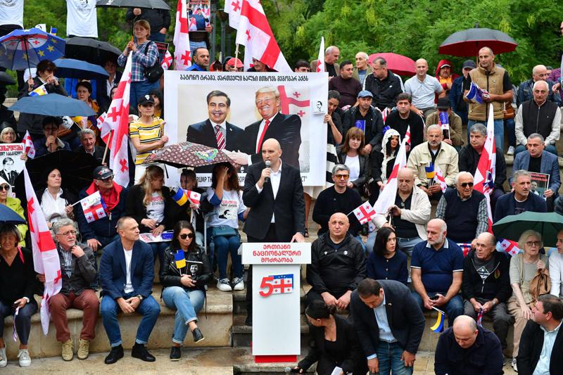 რიყის პარკში "ერთიანი ნაციონალური მოძრაობის" ორგანიზებული საპროტესტო აქცია მიმდინარეობს (ფოტო)