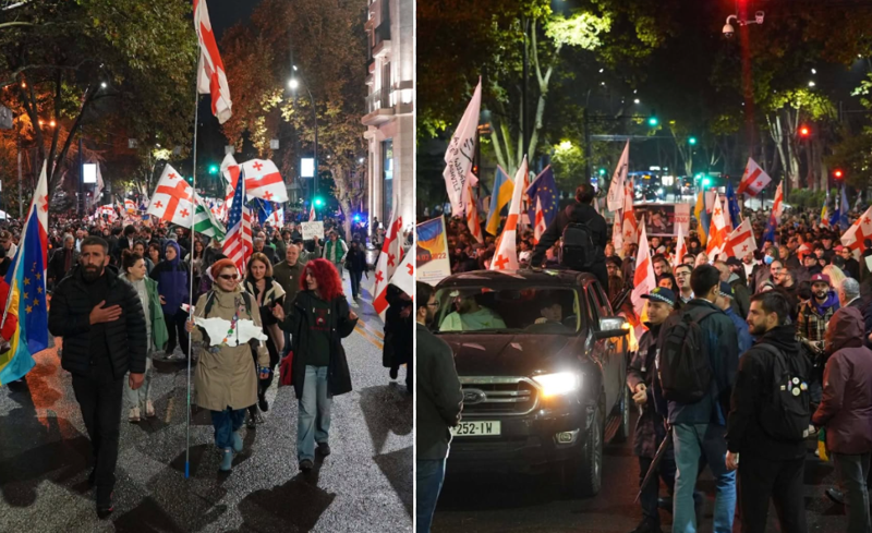 "საქართველო ივანიშვილის გარეშე“ -  რა ვითარებაა თსუ-ს პირველ კორპუსთან, სადაც ოპოზიციური პარტიები და სამოქალაქო საზოგადოება საპროტესტო აქციას მართავენ