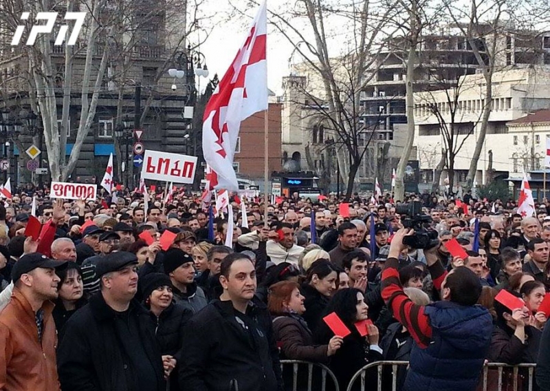 აქციის მონაწილეებმა ხელისუფლებას წითელი ბარათები უჩვენეს